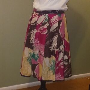Anne Klein Floral A-Line Skirt - Pink, Brown, and Yellow